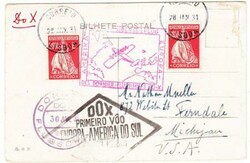 DO-X PORTUGAL Sc#421-HiValu(x2)-LISBON 28/JAN/31-POSTCARD-ON BOARD ...