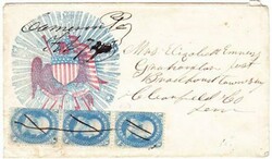 Sc#63(STRIP OF 3-cut at left)-CIVIL WAR- PATRIOTIC-BiColor-EAGLE ...