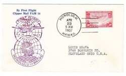 Sc#C22(single frank)-HONOLULU APR/23/1937-TRANSPACIFIC CLIPPER-FIRST ...