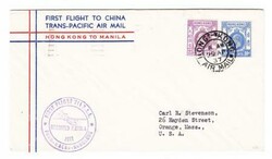 Hong Kong CHINA-SG#126,#124-HONG KONG AIR MAIL 29/AP/37-TRANSPACIFIC ...