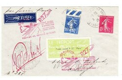 ROCKET MAIL FRANCE-#2-LE TREPORT(Paris) 9/9/35-GREEN LABEL ON ...