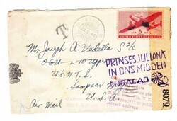 6c TRANSPORT-Sc#C25-ARUBA 28/2/44-PRINSES JULIANA SLOGAN(purple)-AIR ...