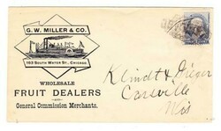 Sc#212-CHICAGO-ILLUSTRATEDSIDEWHEELER STEAMBOAT-FRUIT DEALERS-PRINTED ...