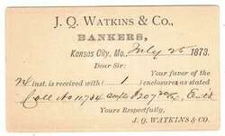 KANSAS CITY(Jackson County)MISSOURI-JUL/25/1873-Sc#UX1 POSTAL CARD-J ...