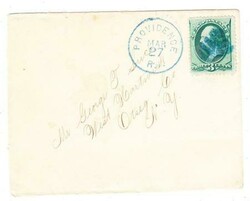 PROVIDENCE RHODE ISLAND-FANCY LEAF CANCEL(blue)-3c BANKNOTE-TO WEST ...