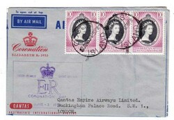 Malaya SINGAPORE CORONATION ISSUE-SG#37(strip of 3)-COCOS ISLAND ...