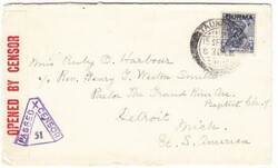 Burma SG#8(single frank)-TAUNGGYI 15/SEP/41-WWII CENSOR-TO ...