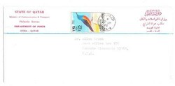 Qatar Sc#498(single frank)-OFFICIAL C/C-DOHA 4-27/JY/76-TO USA-SCARCE