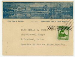 Chile Sc#203-FAINT CANCEL-ILLUSTRATED HOTEL PUCON.LAGO Y VOLCAN ...