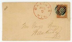 D.P.O.(1849~1879)OZAUKEE(Ozaukee County)WISCONSIN-3c 1857 ISSUE-RED ...