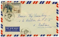 Laos Sc#44(single frank)-PASKE-26/7/1958-AIR MAIL-TO VIENTIANE-OPENED ...
