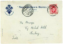 Egypt Sc#97(single frank)-SHEPHEARD`S HOTEL CAIRO-8/XI/23-CANCEL AND ...