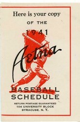 1941 AETNA BASEBALL SCHEDULE-ILLUSTRATED PRINTED ...