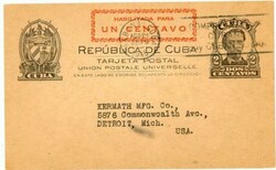 Cuba POSTAL CARD-HG:41-HAVANA-AGO/24/1945-TO USA-SCARCE-some toning.. ...