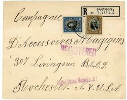 Chile Sc#102,#107-SANTIAGO-REGISTERED(label)-TO USA-NEW YORK N.Y ...