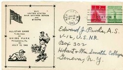 BASEBALL ALL STAR GAME-1943-ILLUSTRATED PRINTED CACHET(black)-TO BE ...