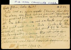 Palestine 1933 7m uprated on 8m UPU postcard w/ airmail cancelled by ...