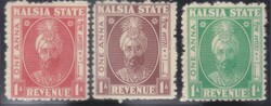 India Kalsia State group of three Perforated color Trials of 1a in ...