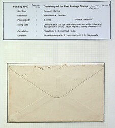 Burma 1940 WWII KGVI 1a ovpt on 2a6px3 on Postage Stamp Centenary ...