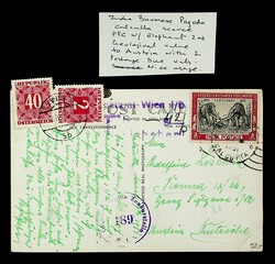 India 1951 Burmese Pagoda, Calcutta censored PPC w/ Elephants 2as to ...