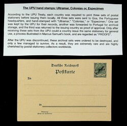 Germany Karolinen 5pf unused postcard Proof h/s "ULTRAMAR" by UPU ...