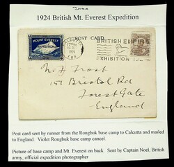 India 1924 1½as KGV Mt. Everest Expedition Base Camp Rongbuk Valley ...