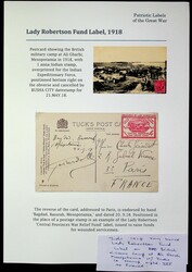 India 1918 WWI ½a Lady Robertson War Relief Fund label British ...