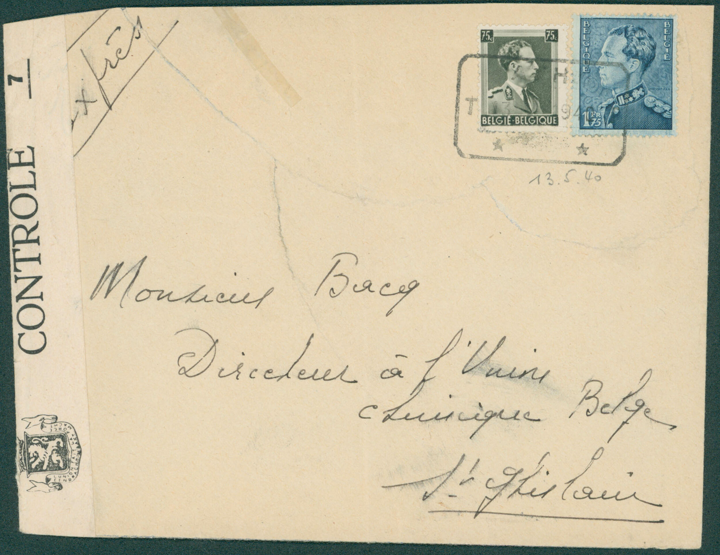 1940 430-480 obl télégr. Ath le 13 mai 1940 en expres vers St ...