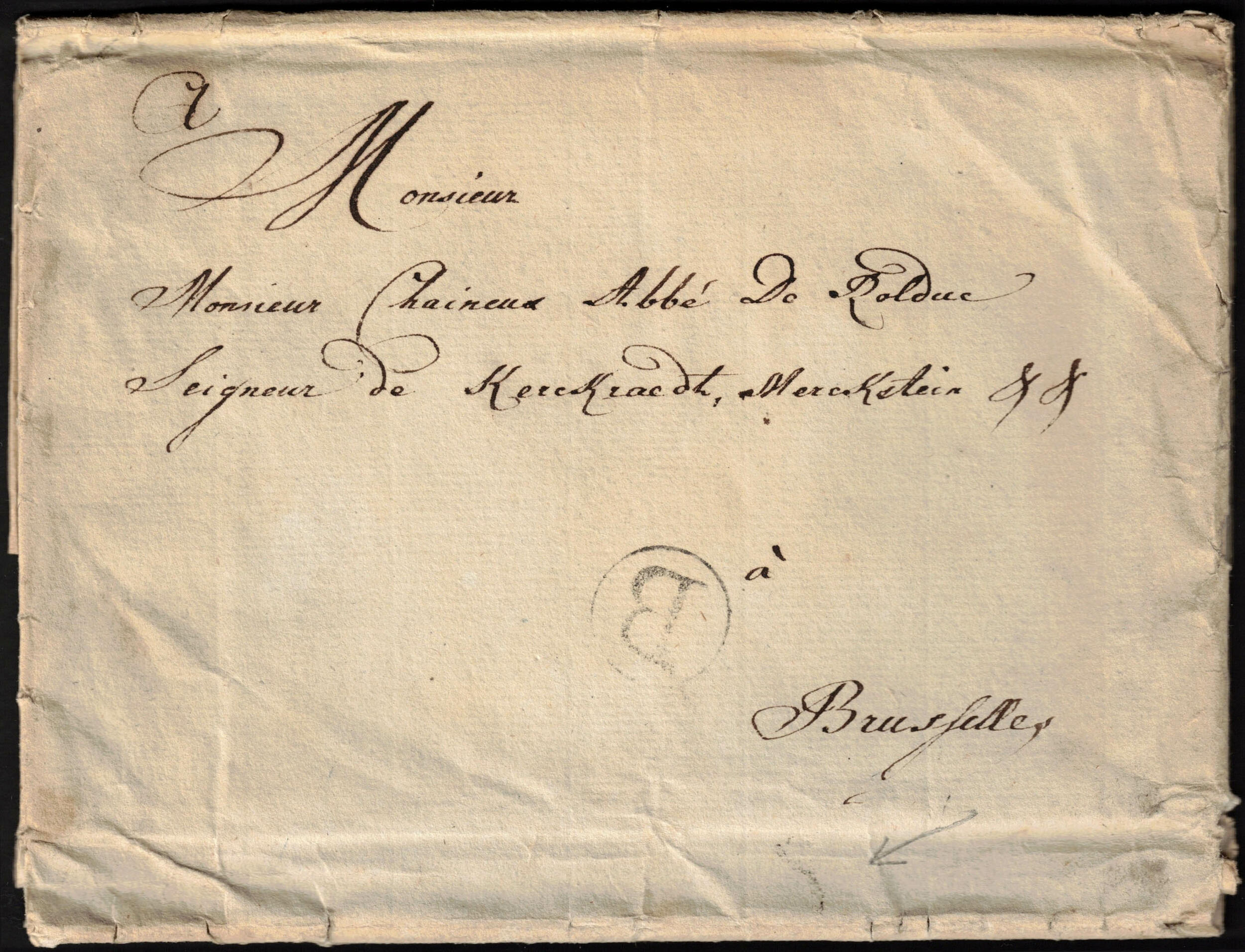 1790 LAC de Battice vers Bruxelles. B dans un cercle noir. Port 8 ...