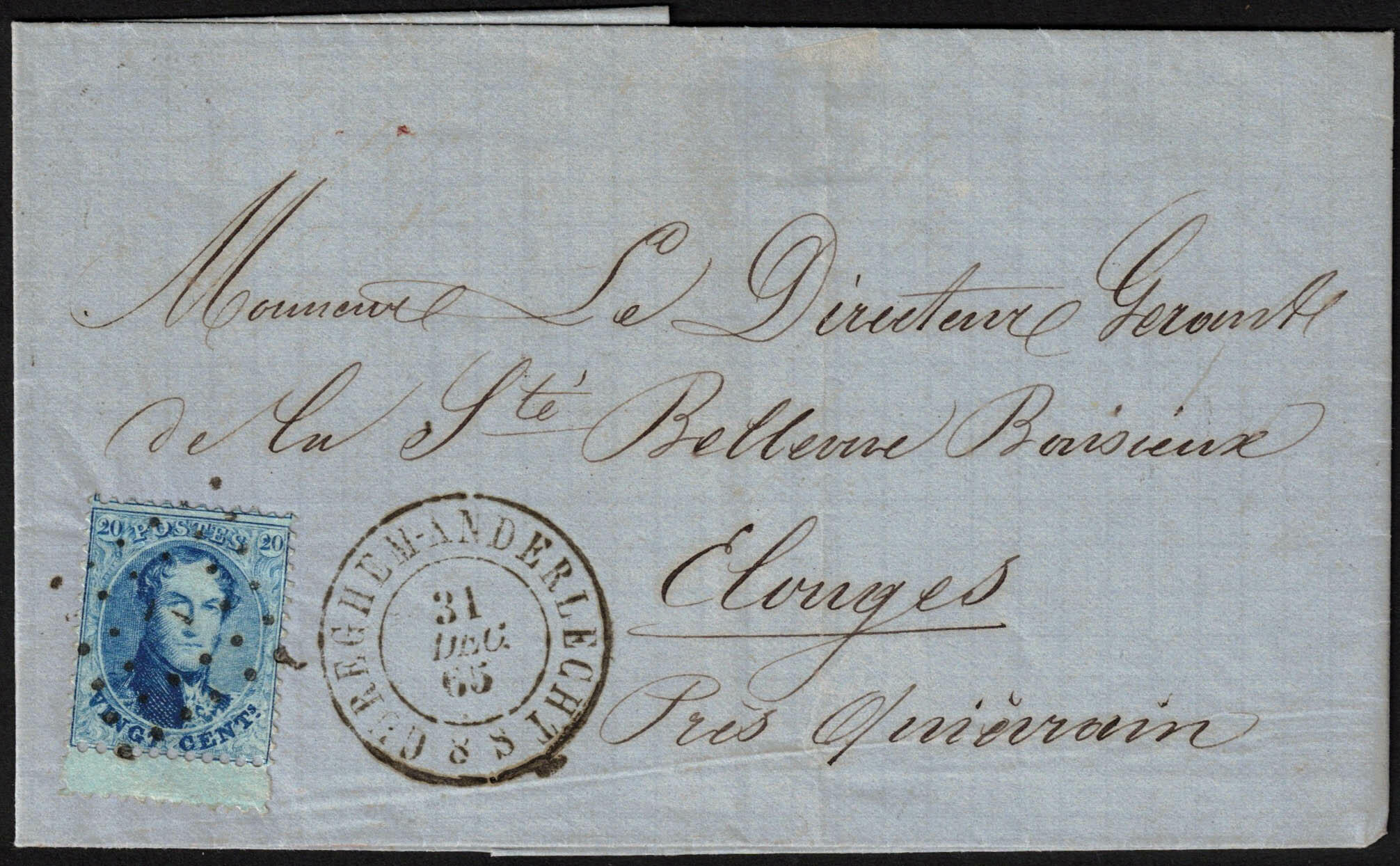 1865 15 bdf interpanneaux obl Lpts 7 + càd Cureghem-Anderlecht ...