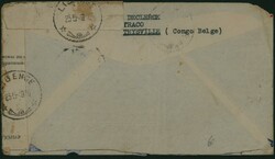 1948 Env. PA Thysville 19/5/48 vers Bruxelles. Griffe en noir ...