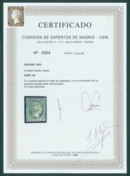 1852 Edifil 20 X (Yv. 20). Cote 3000?. 2 certificats photos : ...