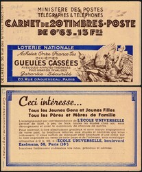 1938 Carnet 365-C5 XX - Série 37 - Prix 13 Frs - Type Paix 65c ...