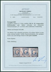 1853 Yv. 2 - Mi 2b - en bande horizontale de 3, obl '52' de Porto. ...