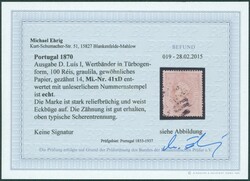 1870 Mi 41xD oblitéré (Mundifil 43C) - 100 Reis, gris-lilas, ...