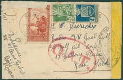 1944 Algérie - Yv. 125-182/3 obl Bone vers New-York. Bandes & cachet ...