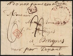 1836 LAC de Menin 12/10/1836, griffe en rouge SR (2X, date ...