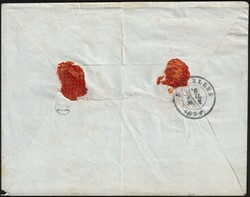 6 en paire obl P 148 + càd Walcourt 25/7/1854, griffe en rouge ...