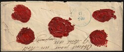1855 Env de Ath 16/8/1855 vers Cureghem. Griffes encadrées en rouge ...