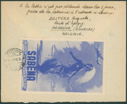 1948 421-646 obl Bruxelles 15/6/48 vers poste restante Berne, Suisse. ...