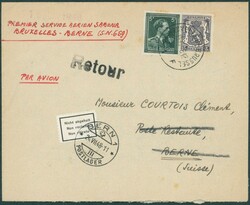 1948 421-646 obl Bruxelles 15/6/48 vers poste restante Berne, Suisse. ...