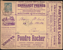 1887 EP Type Sage 15c bleu - voyagé de et vers Paris - Rue Lafitte, ...