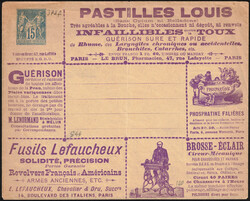 1887 EP Type Sage 15c bleu - enveloppe neuve - Rue Lafitte, Paris, ...