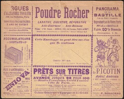 1887 EP Type Sage 15c bleu - enveloppe neuve - Rue Lafitte, Paris, ...