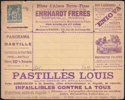 1887 EP Type Sage 15c bleu - enveloppe neuve - Rue Lafitte, Paris, ...