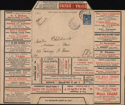 1899 Type Sage 15c bleu - Enveloppe lettre annonces complète J 86 v ...