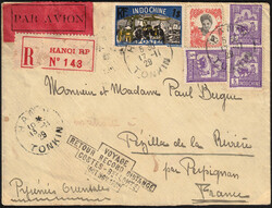 1929 Indochine - Yv. 105-131x3-145 obl Hanoï 17/11/29 rec PA vers la ...