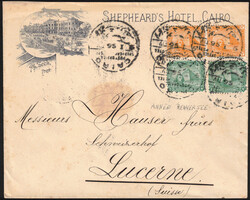 1895 Egypte - Yv. 29x2-37x2 obl Shepheard's Hôtel Le Caire 9/1/95 ...