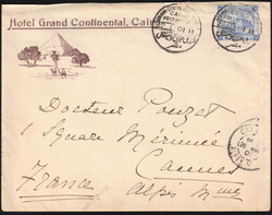 1901 Egypte - Yv. 34 obl Grand Continental Hôtel Le Caire 22/1/01 ...