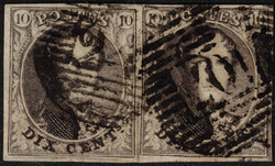 1851 6 en paire, margés, obl P 24 Bruxelles et P 107 Seneffe. TB et R